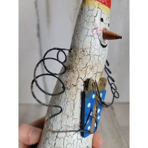 Tall skinny snowman vintage rustic happy present Xmas figure - Picture 11 of 12